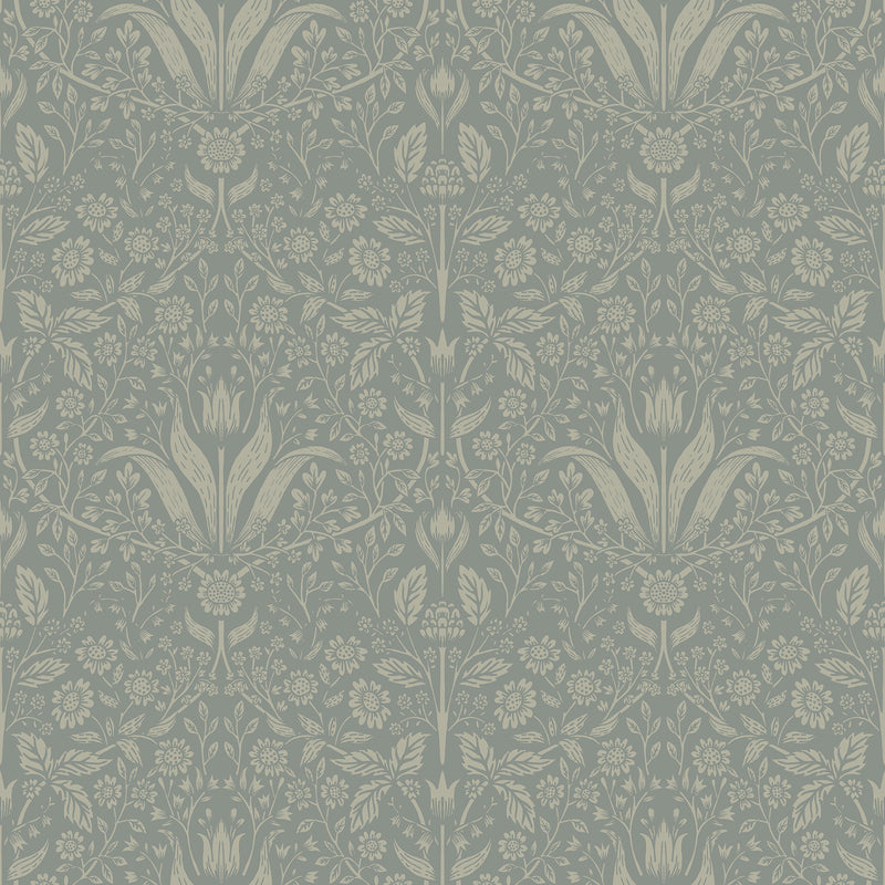 Mara Light Grey Tulip Ogee Wallpaper Wallpaper A-Street Prints Double Roll Green 
