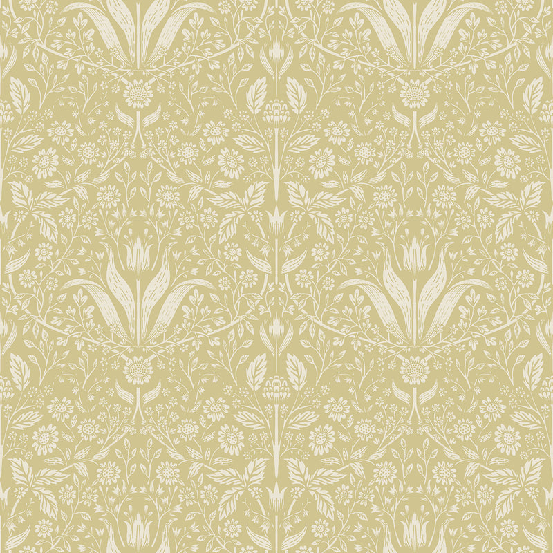Mara Light Grey Tulip Ogee Wallpaper Wallpaper A-Street Prints Double Roll Yellow 