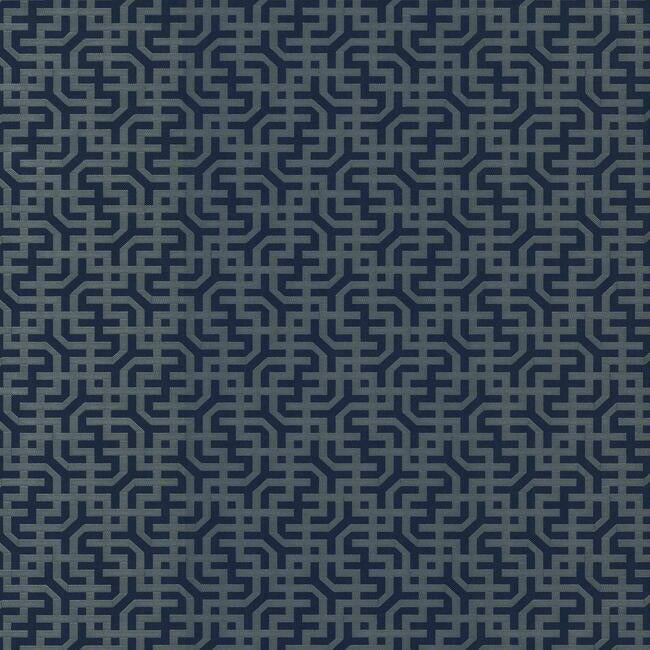 Dynastic Lattice Wallpaper Wallpaper Ronald Redding Designs Double Roll Navy/Silver 