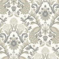 Plume Dynasty Wallpaper Wallpaper Ronald Redding Designs Double Roll White/Neutral 
