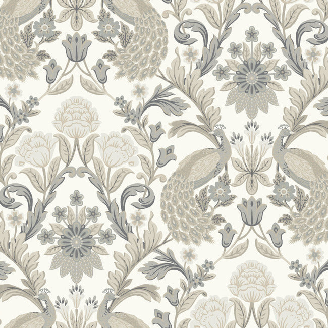 Plume Dynasty Wallpaper Wallpaper Ronald Redding Designs Double Roll White/Neutral 