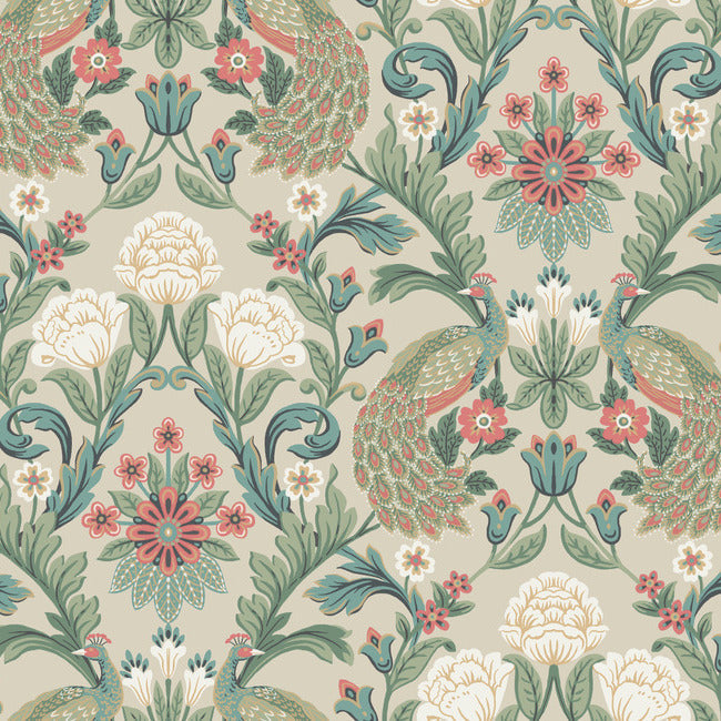 Plume Dynasty Wallpaper Wallpaper Ronald Redding Designs Double Roll Taupe/Multi 