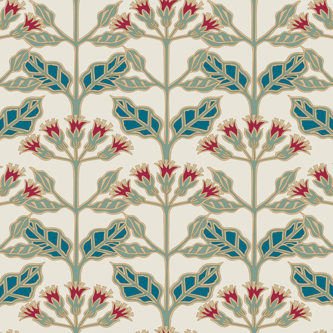 Tracery Blooms Wallpaper Wallpaper Ronald Redding Designs Double Roll Cream/Multi 