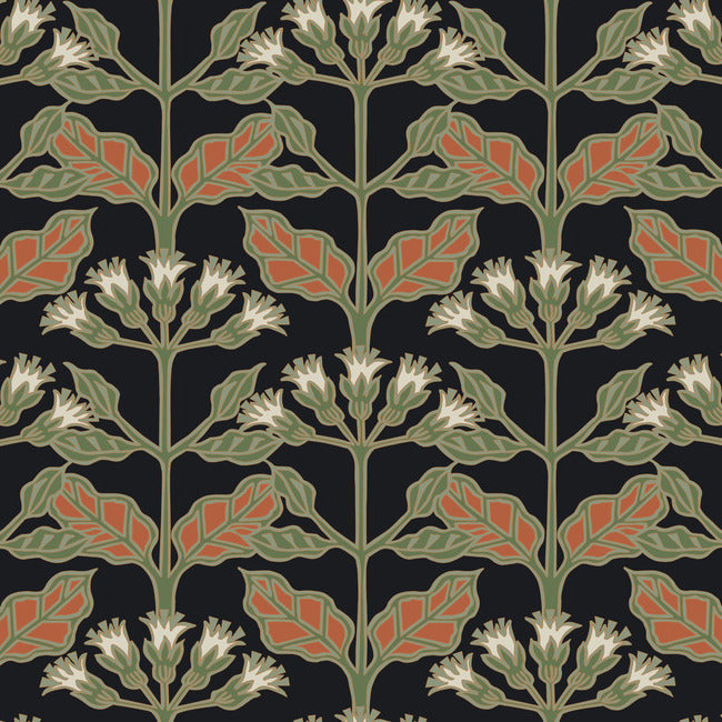 Tracery Blooms Wallpaper Wallpaper Ronald Redding Designs Double Roll Black/Multi 