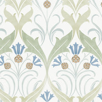 Pinecone Ribbon Wallpaper Wallpaper Ronald Redding Designs Double Roll Green/Blue 