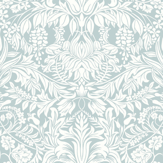 Lockwood Damask Wallpaper Wallpaper Ronald Redding Designs Double Roll Light Blue 