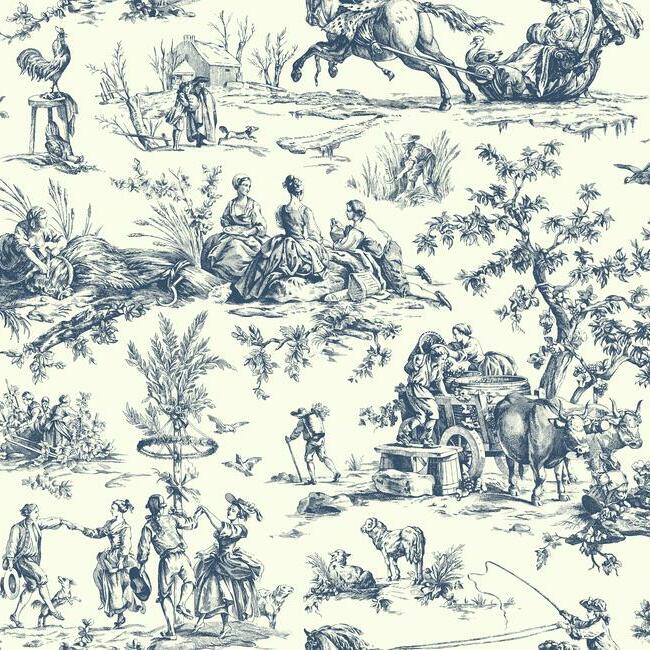 Seasons Toile Wallpaper Wallpaper Ashford House Double Roll Navy 