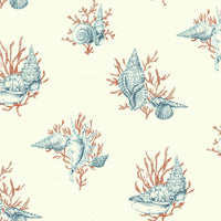 Shell Toile Wallpaper Wallpaper Ashford House Double Roll Orange/Blue 