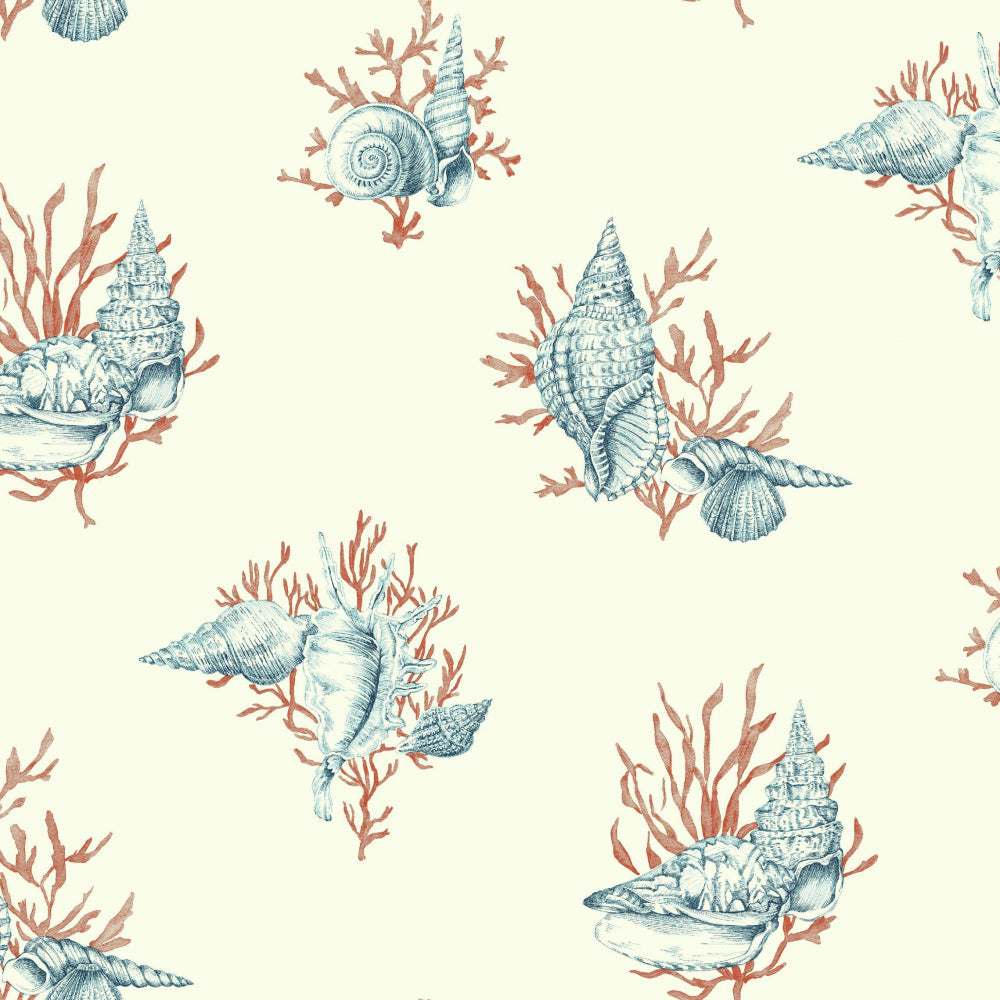 Shell Toile Wallpaper Wallpaper Ashford House Double Roll Orange/Blue 