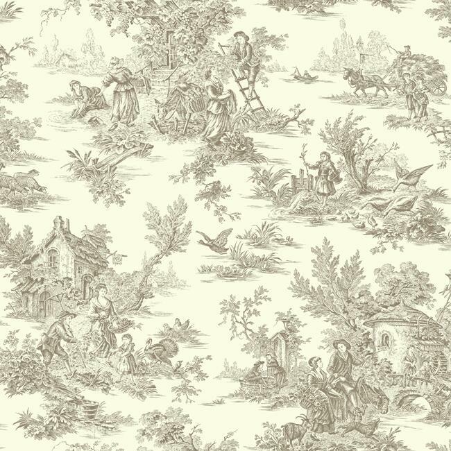Champagne Toile Wallpaper Wallpaper Ashford House Double Roll Mink 