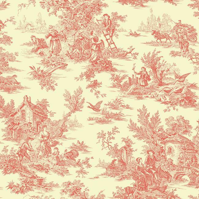Champagne Toile Wallpaper Wallpaper Ashford House Double Roll Orange 