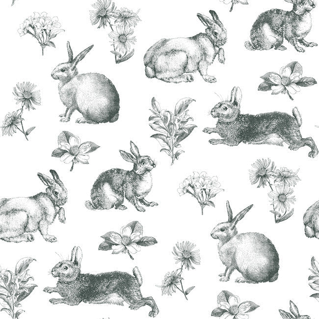 Bunny Toile Wallpaper Wallpaper York Double Roll Black/White 