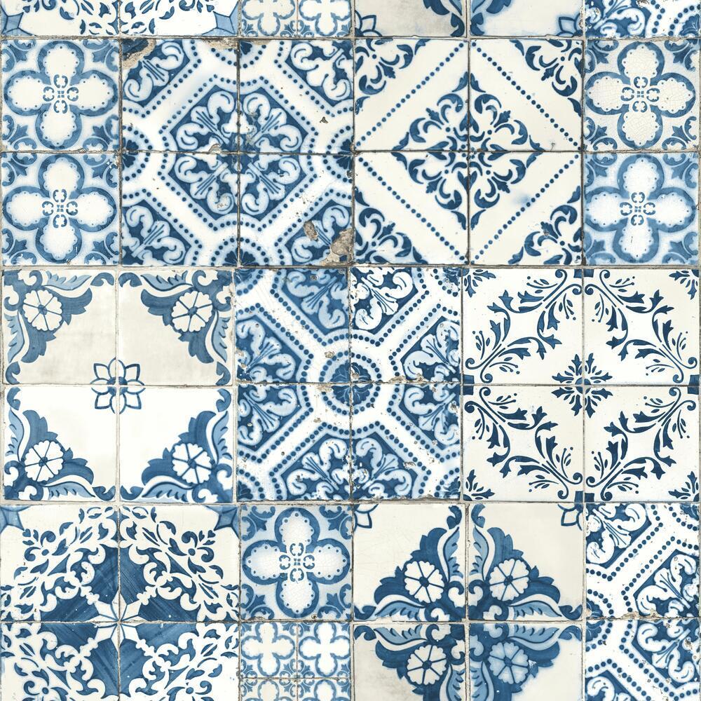 Mediterranean Tile Peel and Stick Wallpaper Peel and Stick Wallpaper RoomMates Roll Blue 