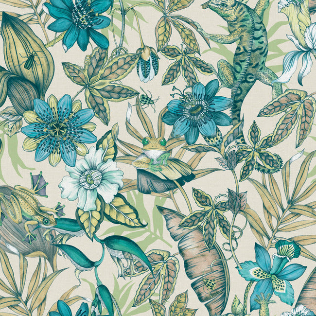 Rainforest Wallpaper Wallpaper York Wallcoverings Double Roll Cream/Green Multi 