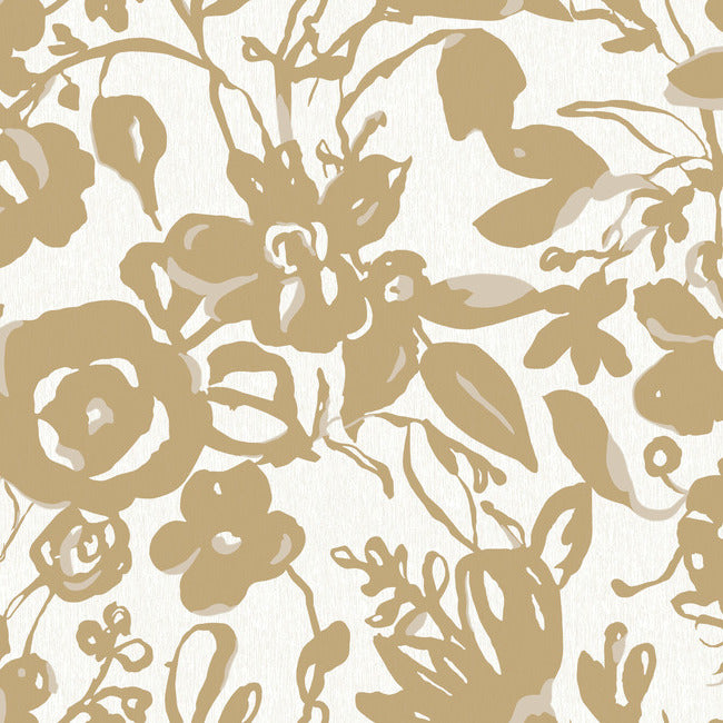 Brushstroke Floral Wallpaper Wallpaper York Wallcoverings Double Roll Gold 