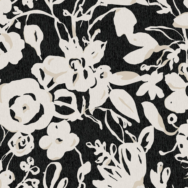 Brushstroke Floral Wallpaper Wallpaper York Wallcoverings Double Roll Black 