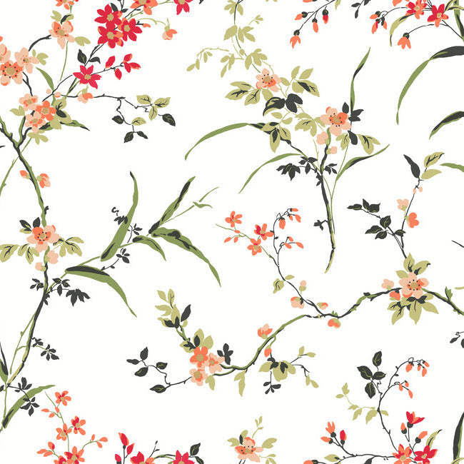 Blossom Branches Wallpaper Wallpaper York Wallcoverings Double Roll White/Red 