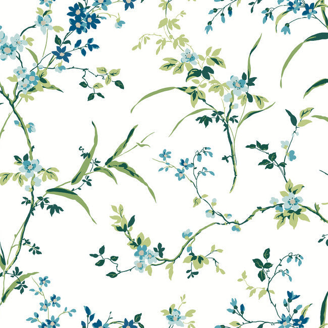 Blossom Branches Wallpaper Wallpaper York Wallcoverings Double Roll White/Blue 