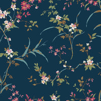 Blossom Branches Wallpaper Wallpaper York Wallcoverings Double Roll Navy 