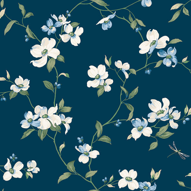 Dogwood Wallpaper Wallpaper York Wallcoverings Double Roll Navy 