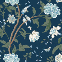 Teahouse Floral Wallpaper Wallpaper York Wallcoverings Double Roll Navy 