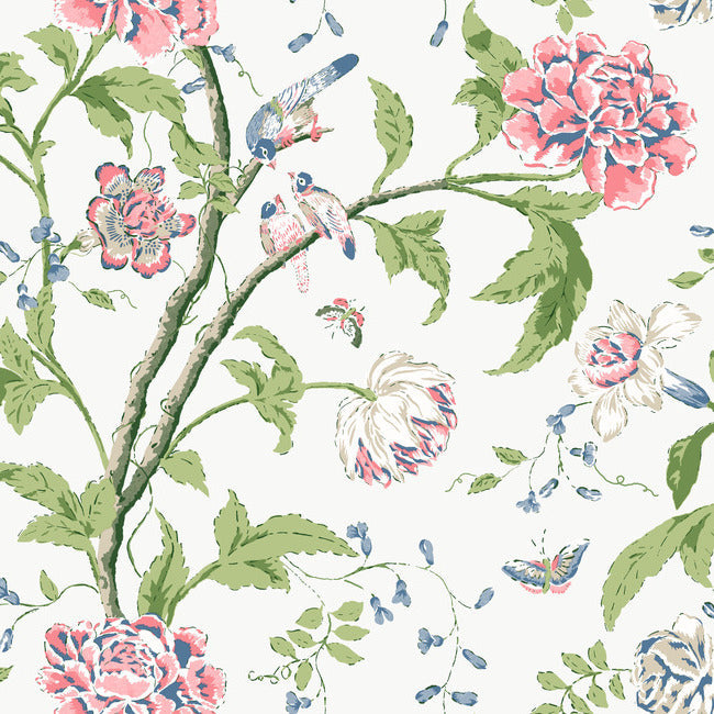 Teahouse Floral Wallpaper Wallpaper York Wallcoverings Double Roll White/Blush 