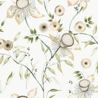 Dream Blossom Wallpaper Wallpaper York Wallcoverings Double Roll White/Green 