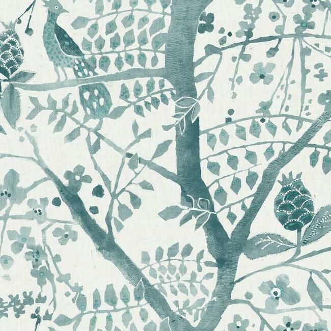 Peacock Block Print Wallpaper Wallpaper Antonina Vella Double Roll Teal 