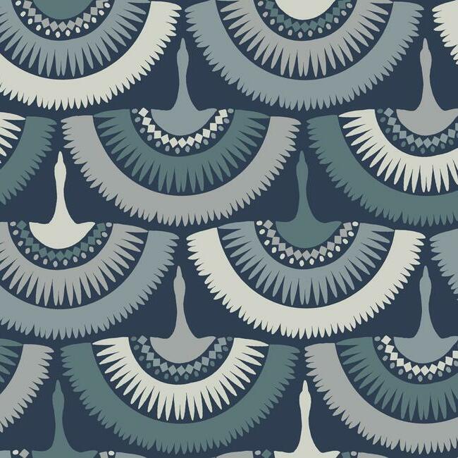 Feather & Fringe Wallpaper Wallpaper Antonina Vella Double Roll Navy 
