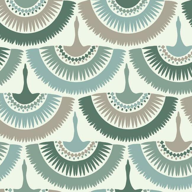 Feather & Fringe Wallpaper Wallpaper Antonina Vella Double Roll Greens 