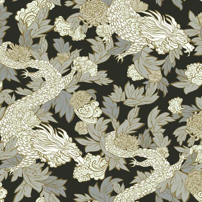Ming Dragon Wallpaper Wallpaper York Double Roll Black/Gold 