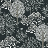 Kimono Trees Wallpaper Wallpaper York Double Roll Black/Metallic 