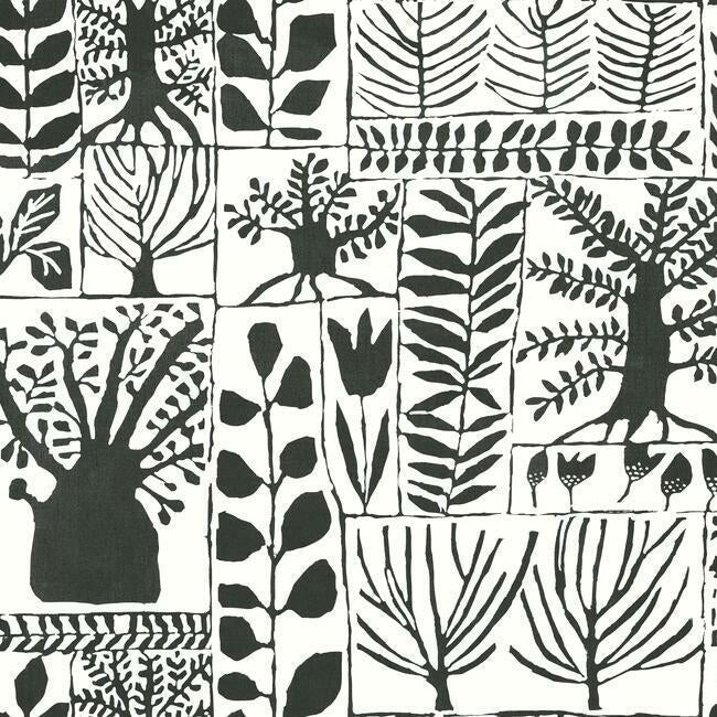 Primitive Trees Wallpaper Wallpaper York Double Roll Black/White 