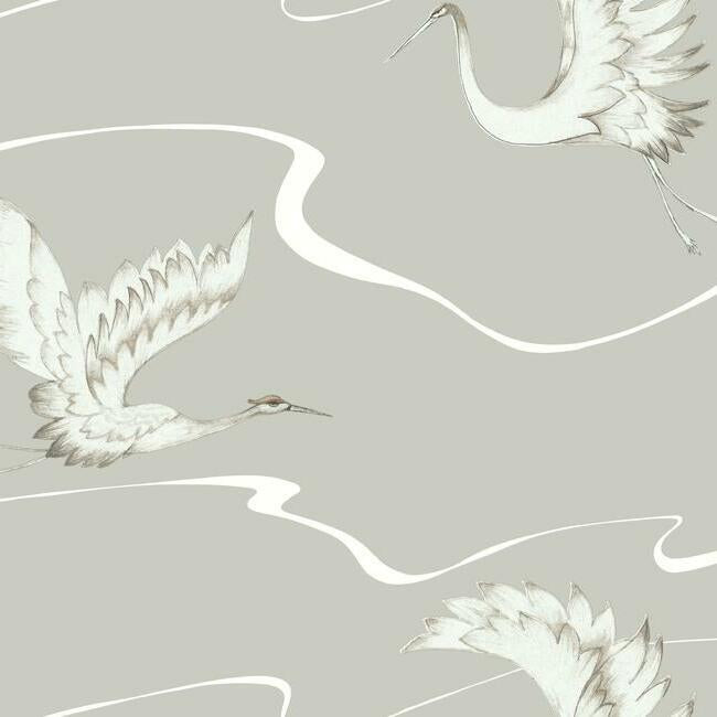 Soaring Cranes Wallpaper Wallpaper York Double Roll Taupe 
