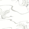 Soaring Cranes Wallpaper Wallpaper York Double Roll White/Warm Silver 