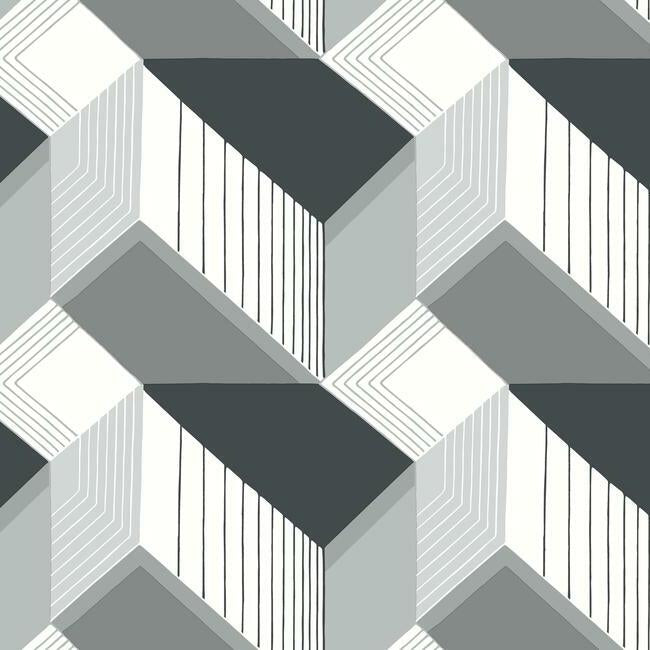 Graphic Geo Blocks Wallpaper Wallpaper York Double Roll Black/White 