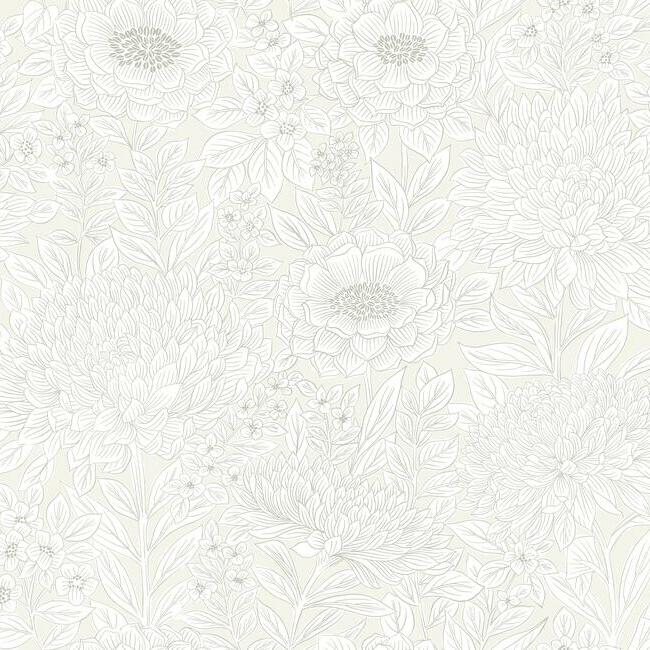 Wood Block Blooms Wallpaper Wallpaper York Double Roll Cream/Glint 