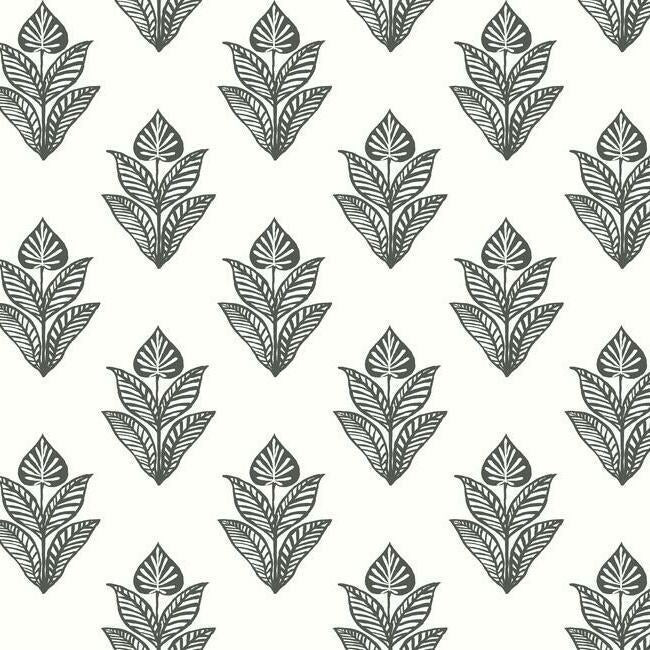 Lotus Motif Wallpaper Wallpaper York Double Roll Soft Black/White 