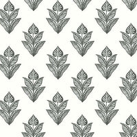 Lotus Motif Wallpaper Wallpaper York Double Roll Soft Black/White 