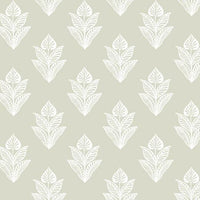 Lotus Motif Wallpaper Wallpaper York Double Roll Linen/White 