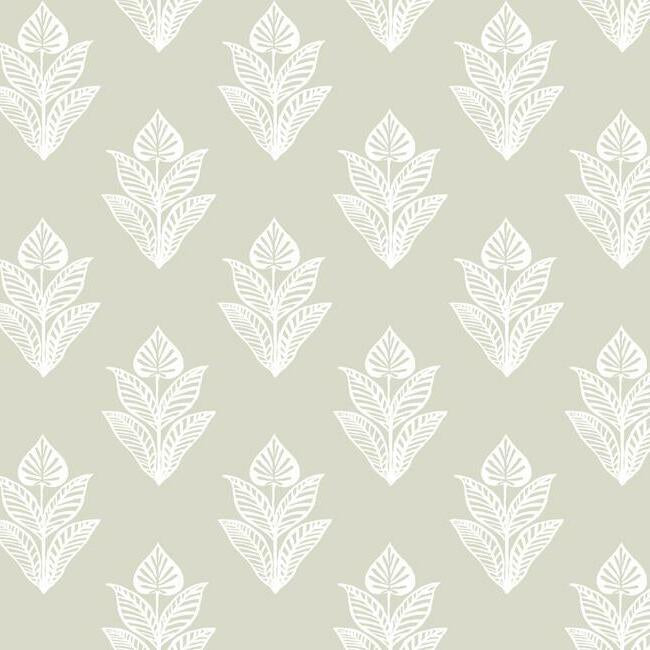 Lotus Motif Wallpaper Wallpaper York Double Roll Linen/White 