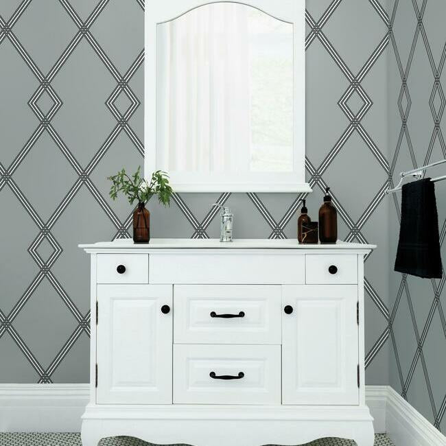 Ribbon Stripe Trellis Wallpaper Wallpaper York   