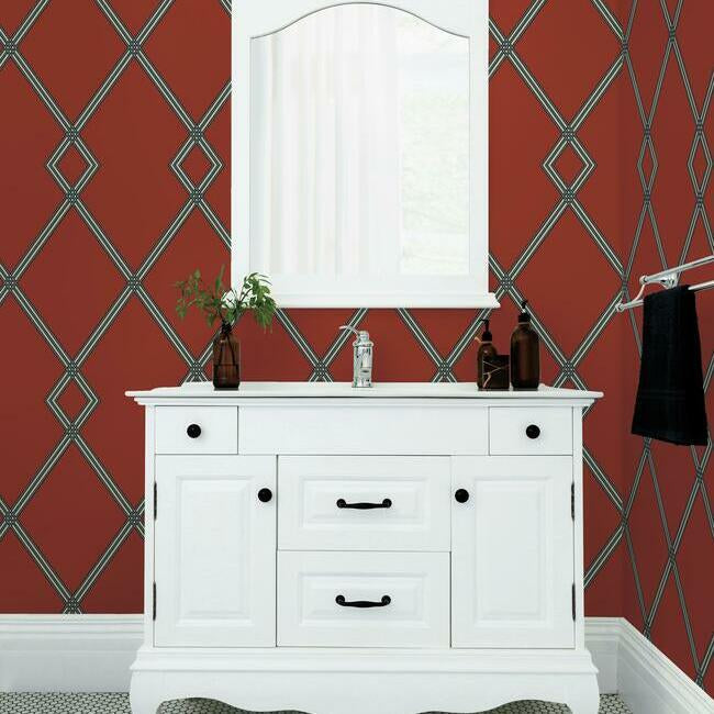 Ribbon Stripe Trellis Wallpaper Wallpaper York   