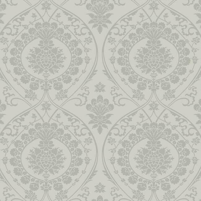 Imperial Damask Wallpaper Wallpaper York Double Roll Grey/Silver 