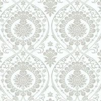 Imperial Damask Wallpaper Wallpaper York Double Roll White/Silver 