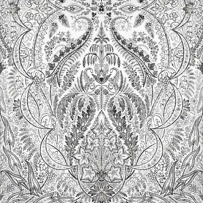 Jaipur Paisley Damask Wall Mural Wall Mural York Roll Black/White 