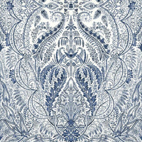 Jaipur Paisley Damask Wall Mural Wall Mural York Roll Indigo/White 