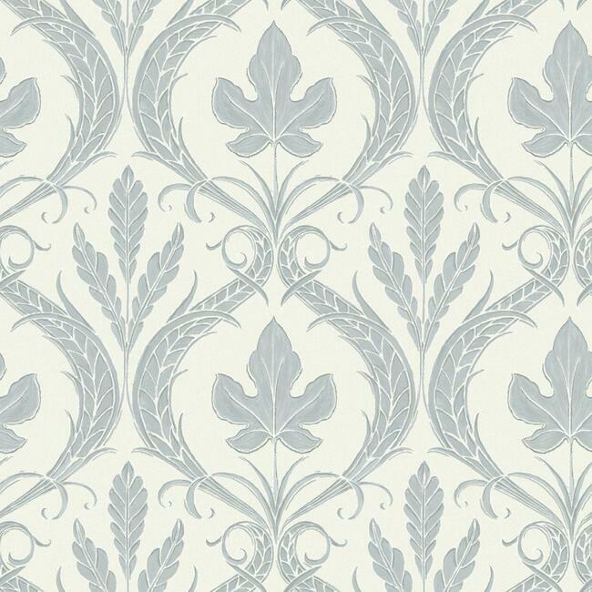 Adirondack Damask Wallpaper Wallpaper York Double Roll Smokey Blue/Beige 