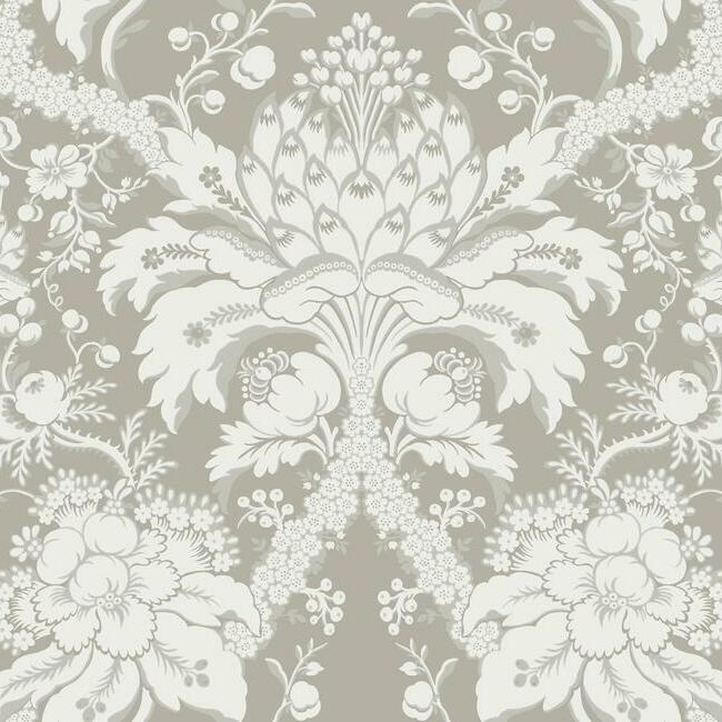 French Artichoke Damask Wallpaper Wallpaper York Double Roll Mink 