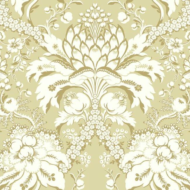 French Artichoke Damask Wallpaper Wallpaper York Double Roll Yellow 